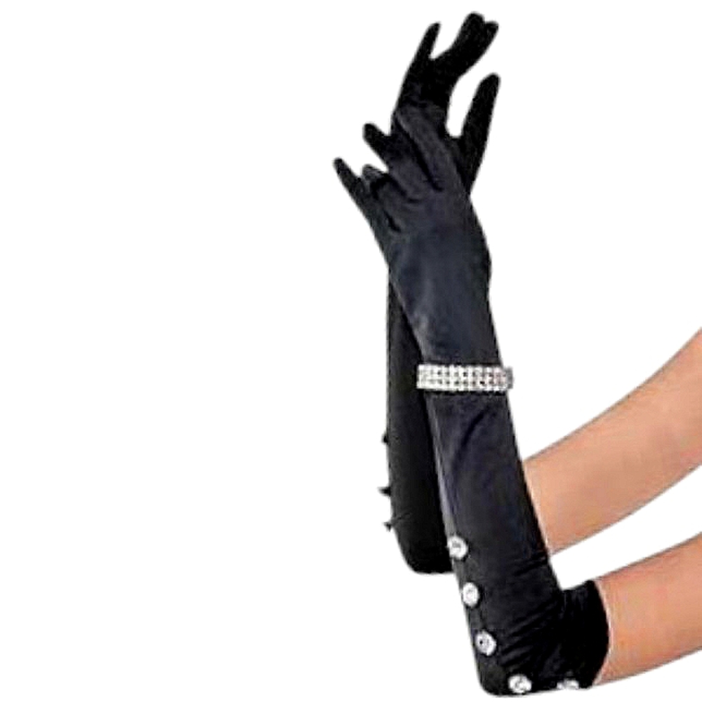 Elegant Black Satin Gloves with Rhinestone Accents